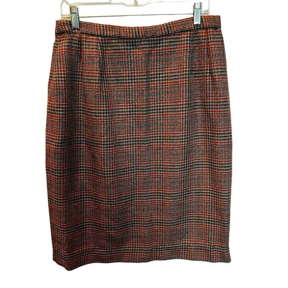 Pendleton Women's Wool Blend Pencil Skirt Midi Size 16 Red and Black Houndstooth - Picture 1 of 10